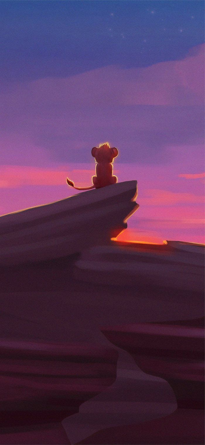a painting of a teddy bear sitting on top of a hill at sunset or dawn