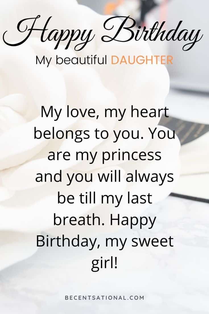 a birthday card with a white rose on it and the words happy birthday my beautiful daughter