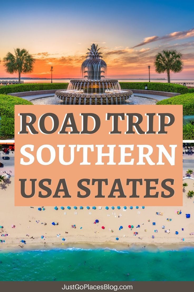 the road trip to southern usa states with text overlay