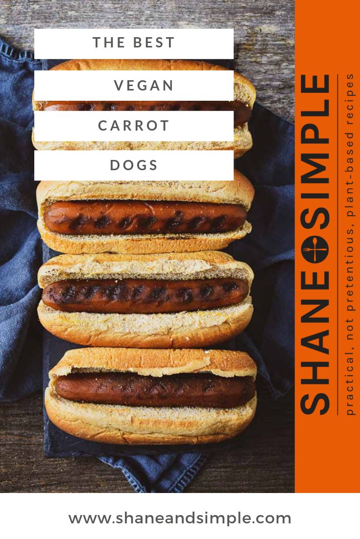 the best vegan carrot dogs on a blue napkin with text overlay that reads, the best vegan carrot dogs