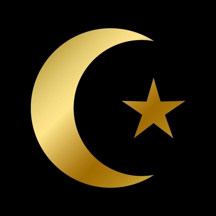 a gold crescent and star on a black background