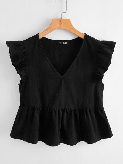 Blouse Peplum, Butterfly Sleeve Top, Trendy Fashion Tops, Butterfly Sleeve, Cute Blouses, Style Noir, Peplum Blouse, Hem Top, Butterfly Sleeves