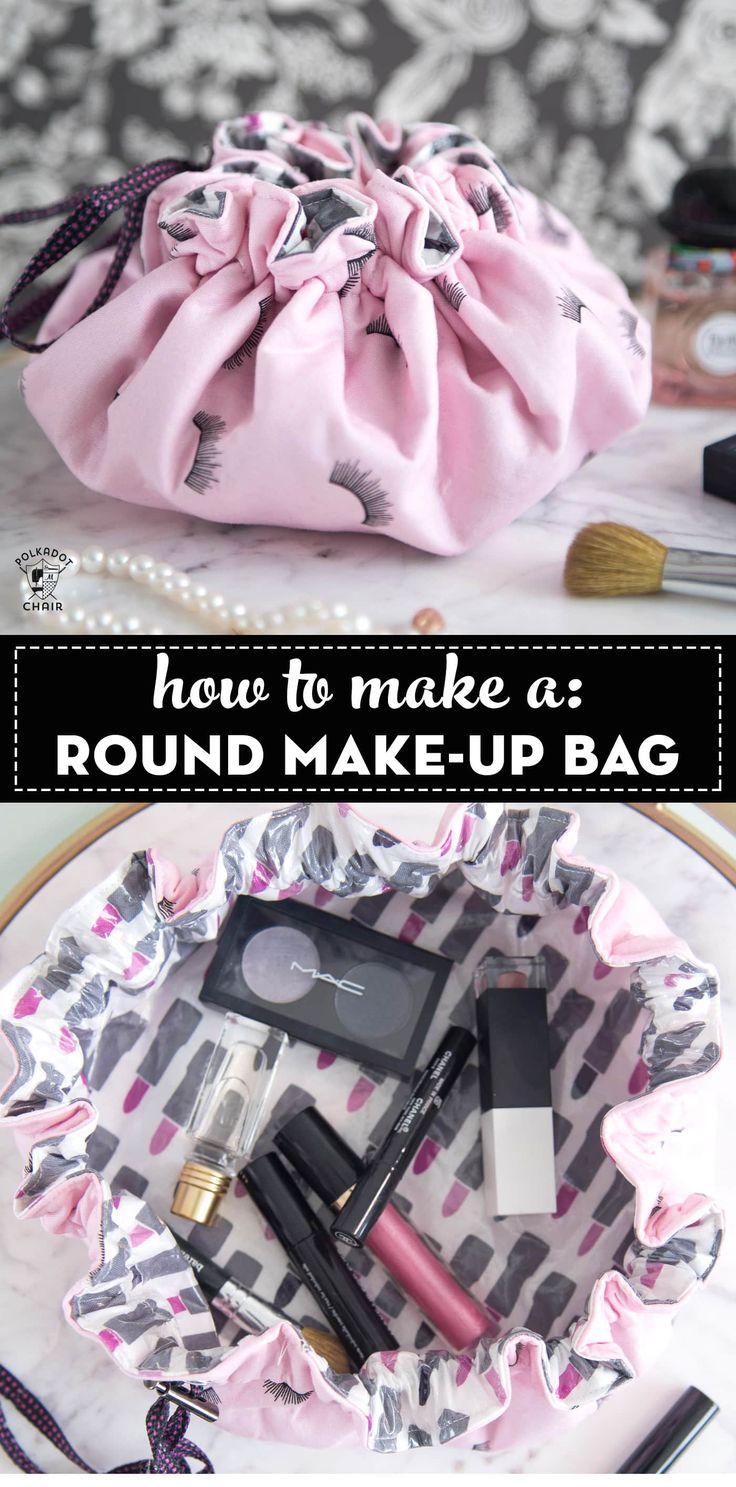 7 Simple and Cute Small Sewing Projects | Polka Dot Chair Sew A Makeup Bag Free Pattern, Makeup Bags To Sew, Quick Easy Sewing Projects To Sell, Diy Sew Makeup Bag, Diy Drawstring Makeup Bag, Easy Sew Makeup Bag, Drawstring Makeup Bag Pattern Free, Easy Makeup Bags To Sew, Easy Makeup Bag Sewing Pattern