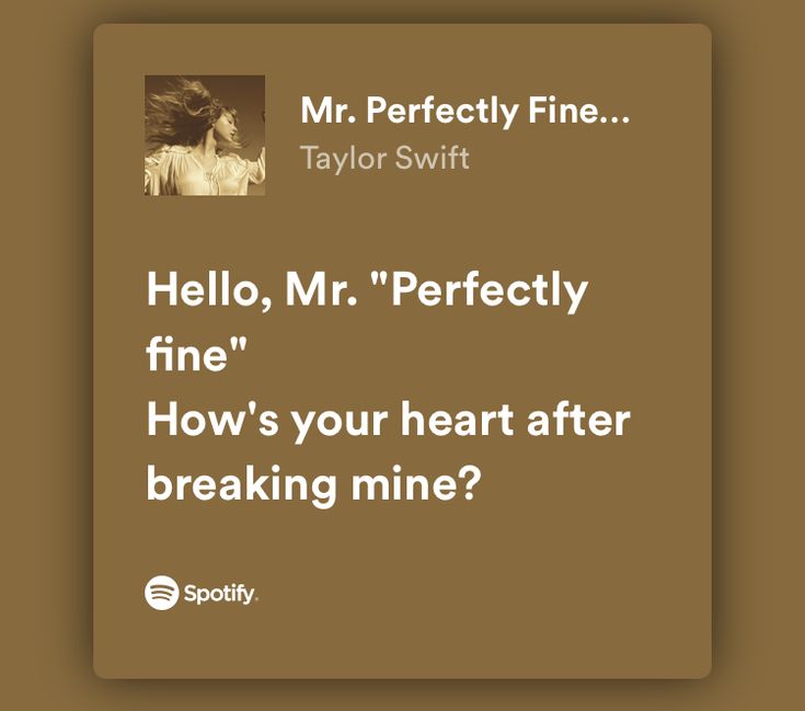 a brown square with the words hello, mr perfectly fine how's your heart after breaking mine?