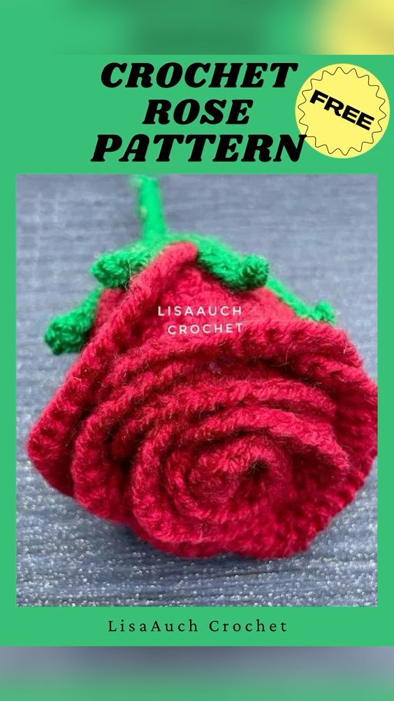 the crochet rose pattern is shown in red and green