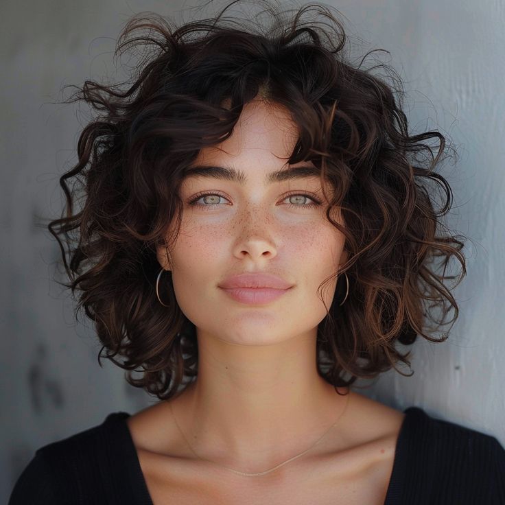 Enhance Your Curly Hair with Face-Framing Layers! Curly Hair With Face Framing Bangs, Short Curly Hair With Bangs Square Face, Short Curly Hair On Round Faces, Short Curly Hair With Face Framing, Curly Hairstyles Round Face Plus Size, Curly Hair Face Framing Layers Shoulder Length, Short Haircut With Face Framing Layers, Haïr Style For Square Face, Short Curly Hair Square Face