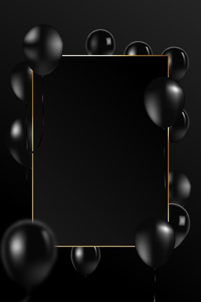 black and gold balloons in the shape of a square with a golden frame on top