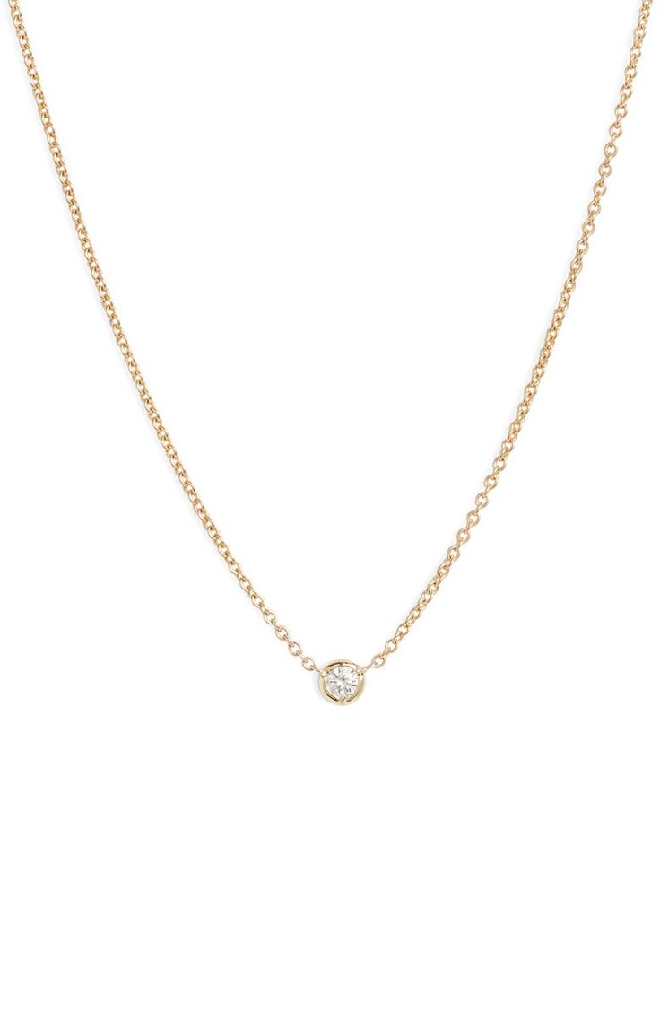 Free shipping and returns on Petite Bezel Diamond Solitaire Necklace at Nordstrom.com. A notched bezel setting updates this tiny solitaire necklace that retains its timeless appeal with a twinkling round diamond and dainty 18-karat-gold chain. Dimond Necklace, Single Diamond Necklace, Jewelry Logo Design, Diamond Necklace Designs, Bony Levy, Bezel Necklace, Solitaire Necklace, Diamond Guide, Diamond Solitaire Necklace