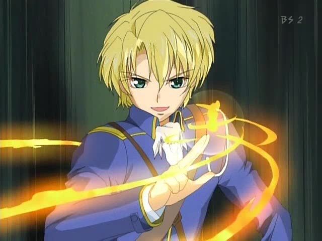 an anime character with blonde hair and blue eyes holding a yellow light in his hand