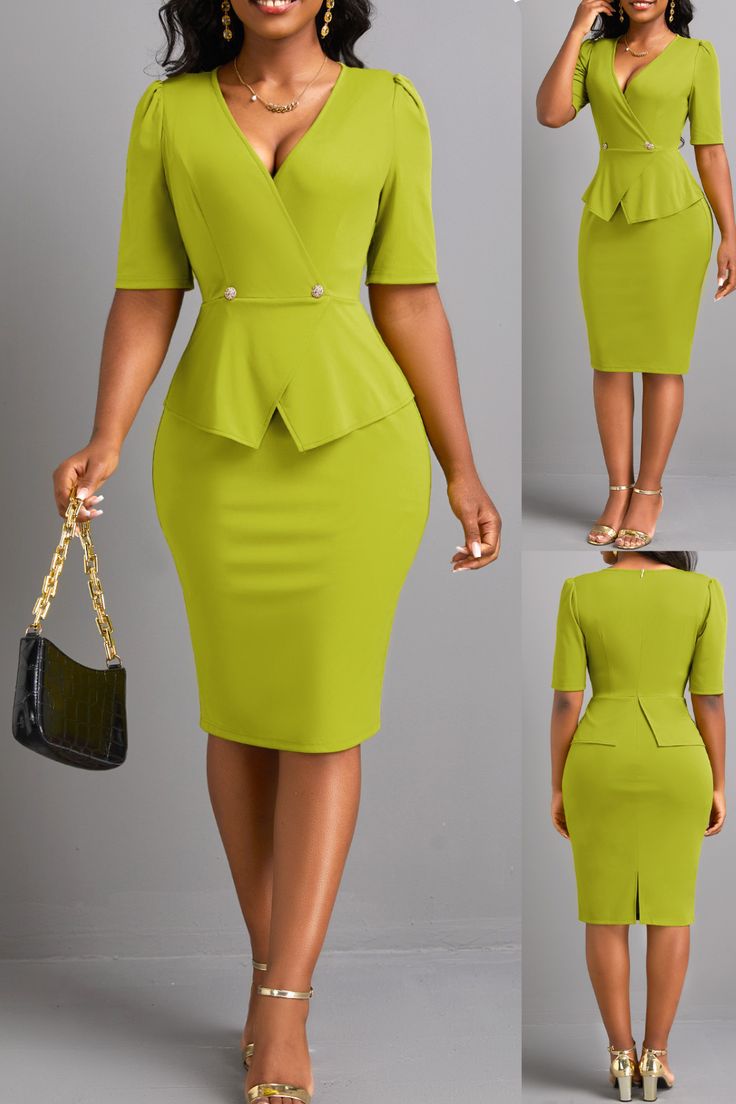 Fashion Elegant Style Office Dresses For Women Work Attire, Bodycon Dress Pattern, Skirt Bodycon, Business Dress Women, Cocktail Dress Classy, Green Bodycon Dress, Corporate Dress, Business Attire Women, Short African Dresses