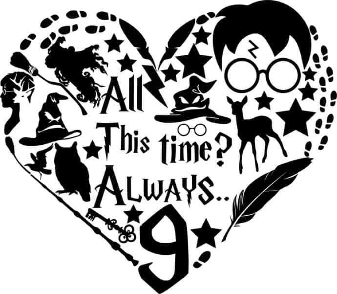 a heart with harry potters symbols and the words, all this time? always 9