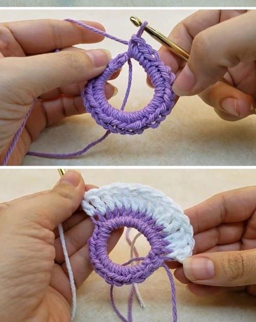 two pictures show how to crochet an object
