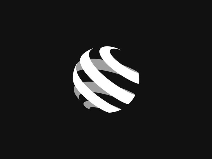 a black and white sphere logo on a dark background