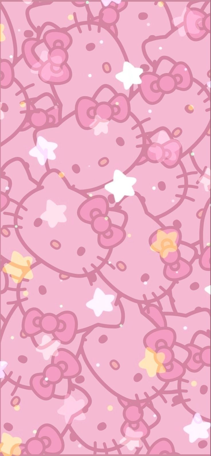 the hello kitty wallpaper is pink with stars and hearts on it's side