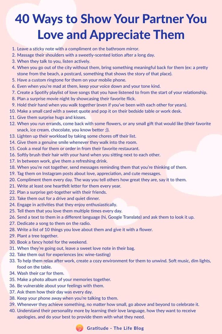 a pink poster with the words 40 ways to show your partner you love and appreciate them