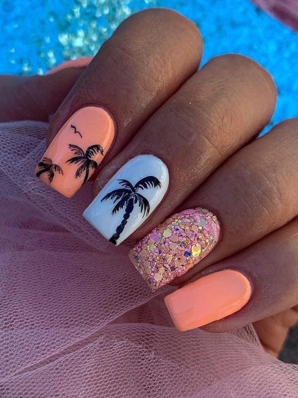 Vacation Nail Designs, Island Nails, Beach Themed Nails, Palm Nails, Cruise Nails, Beach Nail Art, Beach Nail Designs, Palm Tree Nails, Beachy Nails