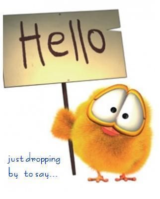 a yellow bird holding a sign that says hello