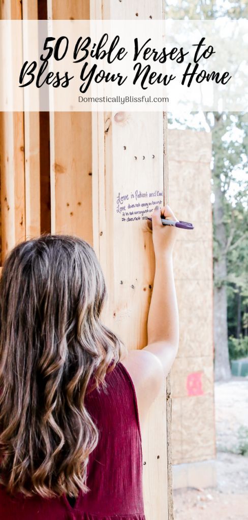 a woman writing on a wall with the words 50 bible verses to bliss your new home