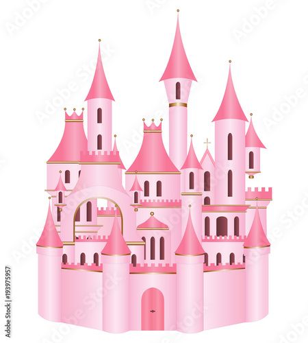 a pink princess castle with towers and turrets