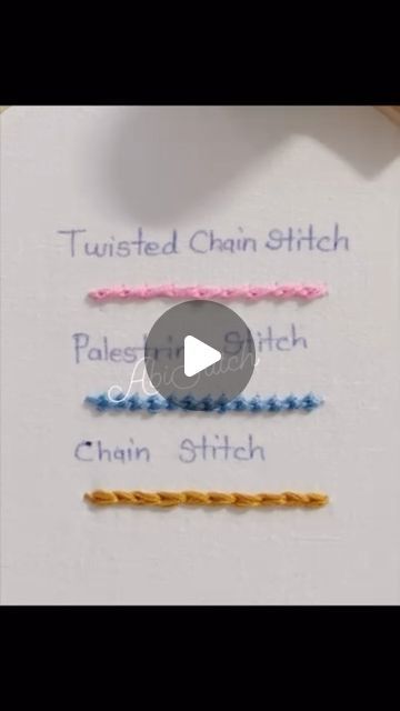 three different colored crochet stitchs on a piece of paper with the words twisted chain stitch