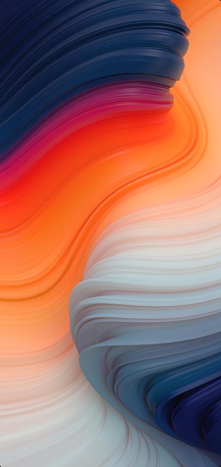 an abstract background with wavy lines in blue, orange and white colors that appear to be liquid or fluid