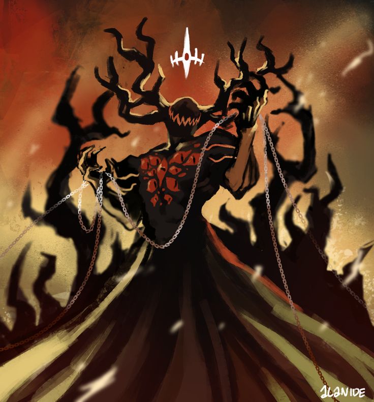 an image of a demon with chains on his hands