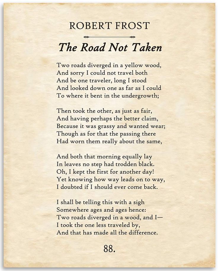 an old book page with the poem robert frost's road not taken on it