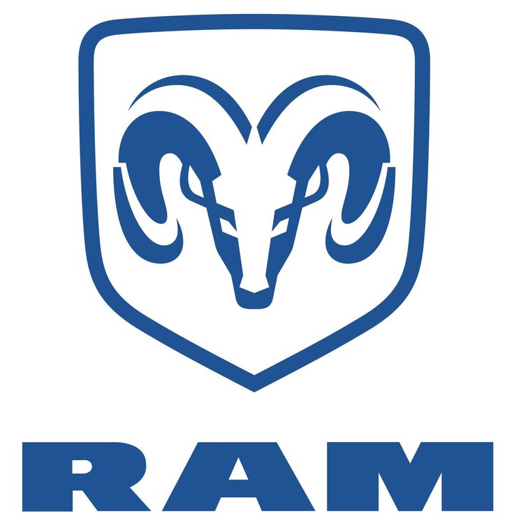 the ram logo is shown in blue and white, with an image of a ram's head on it