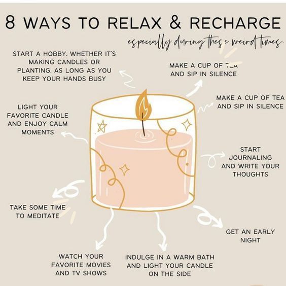 a candle with instructions on how to relax and recharge