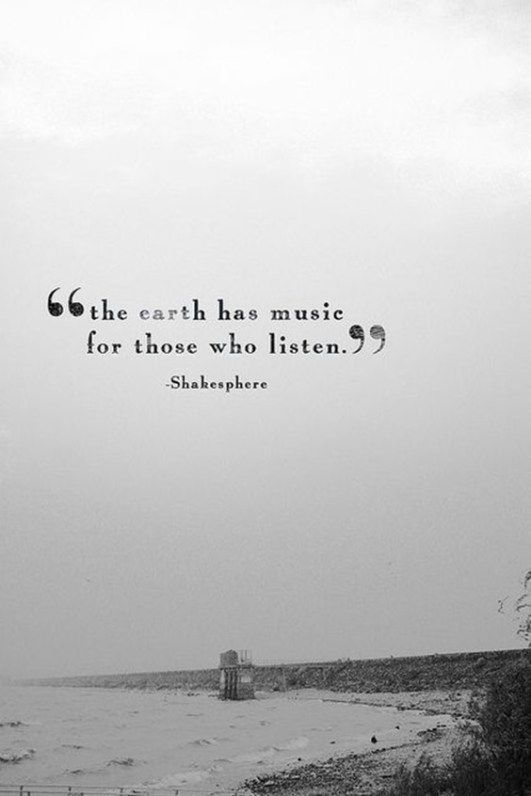 a black and white photo with a quote from shakespeare on the beach, surrounded by trees