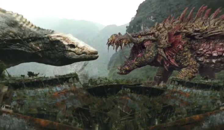 two large dinosaurs standing next to each other