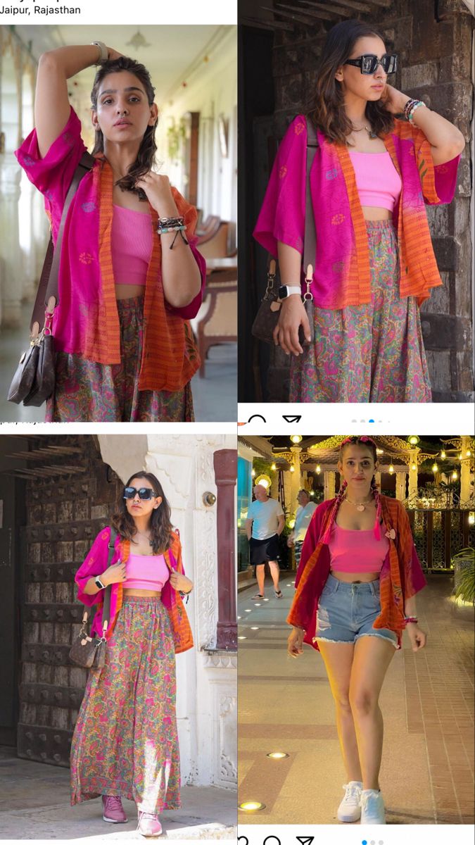 Haridwar Outfit Ideas, Outfit Ideas For Rishikesh Trip, Wayanad Trip Outfits, Jaipur Trip Outfits, Jaipuri Outfits, Kriti Sanon Outfits Casual, Boho College Outfit, Mussoorie Outfit Ideas, Indo Western Casual Outfits