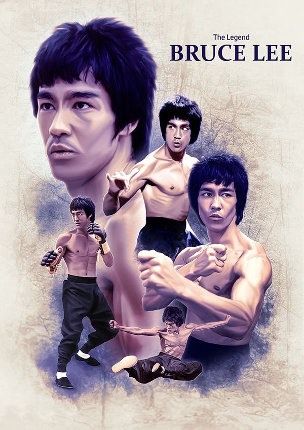 an image of bruce lee in action with other characters around him and his name on the poster