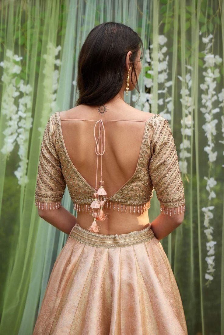 Engagement Lehenga Blouse Designs, Lehenga Blouse Designs Front And Back, Blouse Designs Latest Half Sleeve, Lehenga Blouse Back Designs Latest, Old Saree Lehenga Designs, Sweetheart Neckline Blouse Indian, Blouse Designs Half Sleeves, Long Sleeve Blouse Design For Lehenga, Heavy Bust Blouse Design