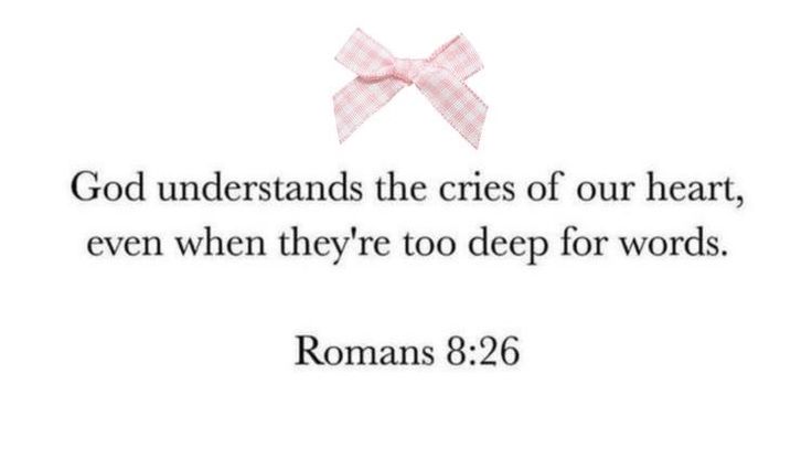 a pink bow on top of a white background with the words god understands the cries of our heart, even when they're to deep for words