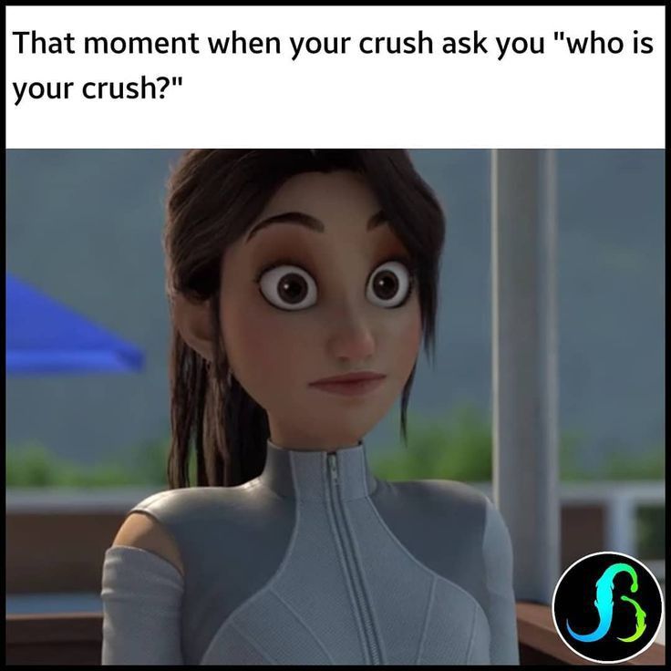 a cartoon character with an expression that reads, that moment when your crush ask you who is your crush?