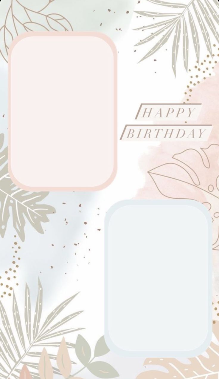 a pink and gold birthday card with leaves on it's side, in front of a background that says happy birthday