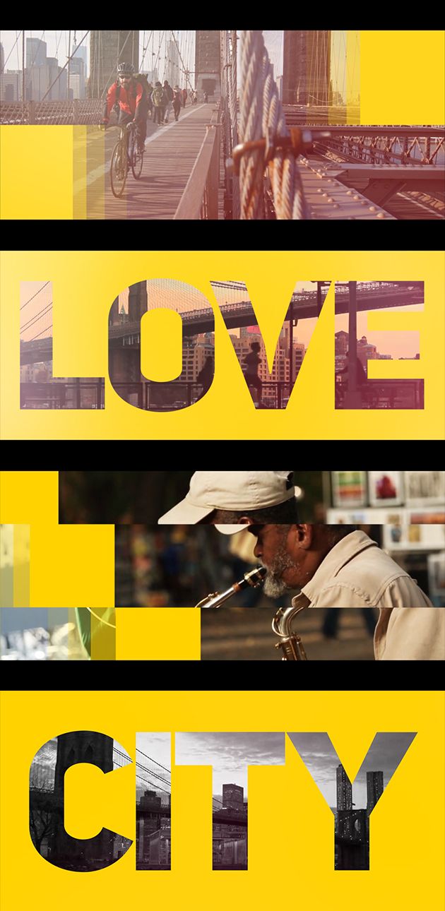 the movie love in the city is shown with yellow and black stripes on it's sides