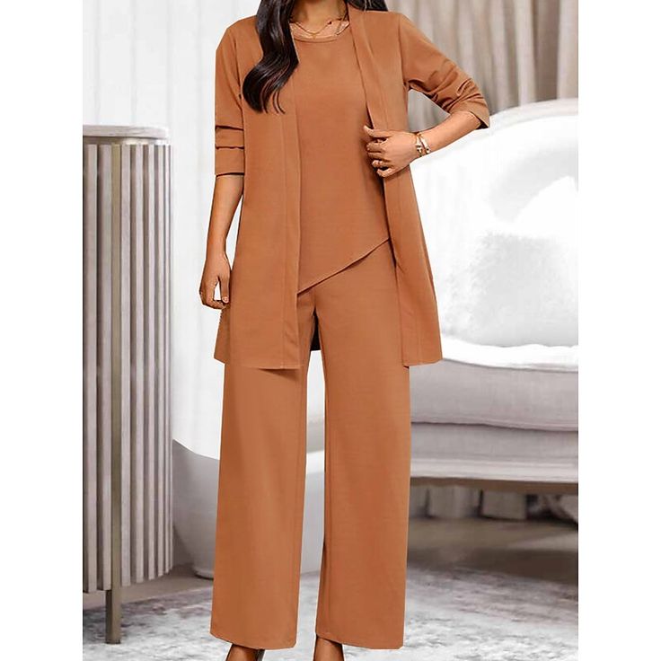 Season:Summer,Spring,Fall; Fabric:Polyester; Sleeve Length:Long Pant,Long Sleeve; Gender:Women's; Quantity:3 Pieces; Nightwear Style:Sets,Loungewear; Style:Fashion,Comfort,Casual; Elasticity:Micro-elastic; Occasion:Going out,Daily,Street,Date; Age Group:Adults; Function:Breathable; Pattern:Pure Color; Design:Pocket; Neckline:Crew Neck; Bottom Type:Pant; Listing Date:07/05/2023; Length:; Length [Bottom]:; Shoulder Width:; Waist:; Bust: Work From Home Outfits, Womens Loungewear Sets, Women's Loungewear, Sheer Fashion, Loungewear Sets, Color Fashion, Summer Black, Womens Loungewear, Fashion Mode