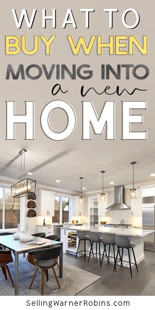 an open floor plan with the words what to buy when moving into a new home