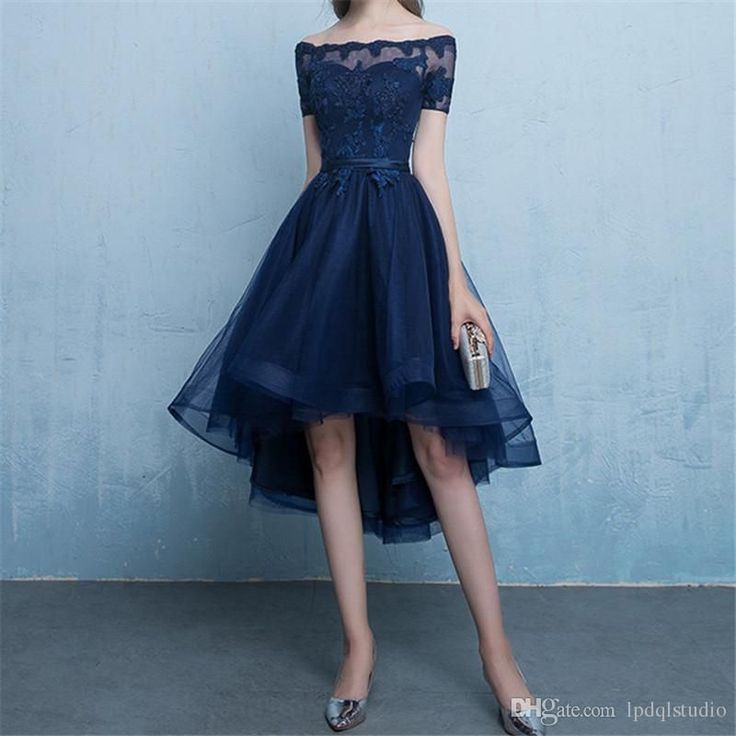 Dark Blue Prom Dresses, Knee Length Prom Dress, High Low Evening Dresses, High Low Prom Dress, Navy Blue Cocktail Dress, High Low Prom Dresses, Prom Dresses Uk, Lace Homecoming Dresses, Blue Cocktail Dress