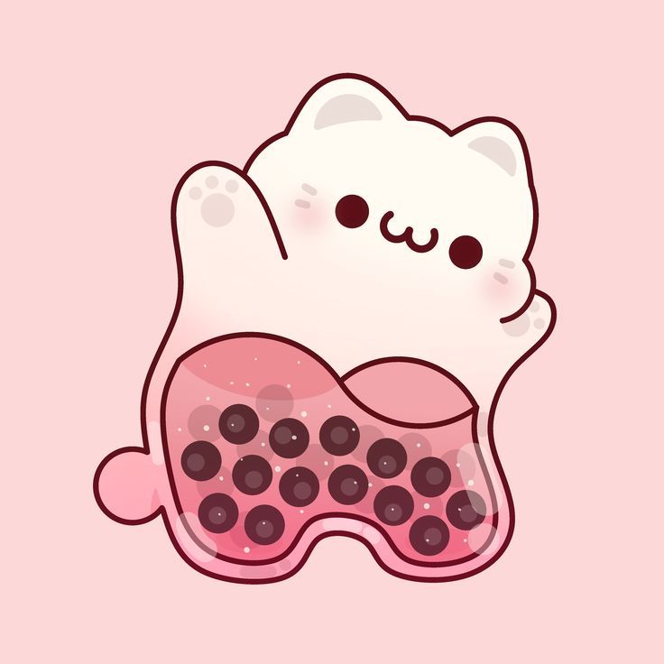 a white cat with blueberries in its stomach on a pink background by kt