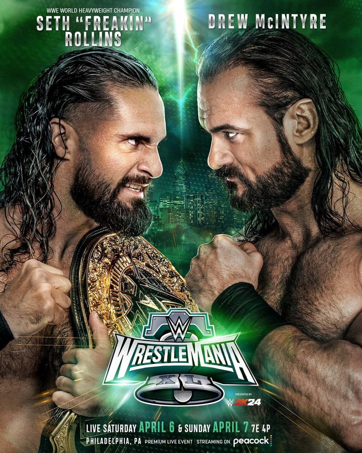 two men standing next to each other in front of a green background with the words wrestling on