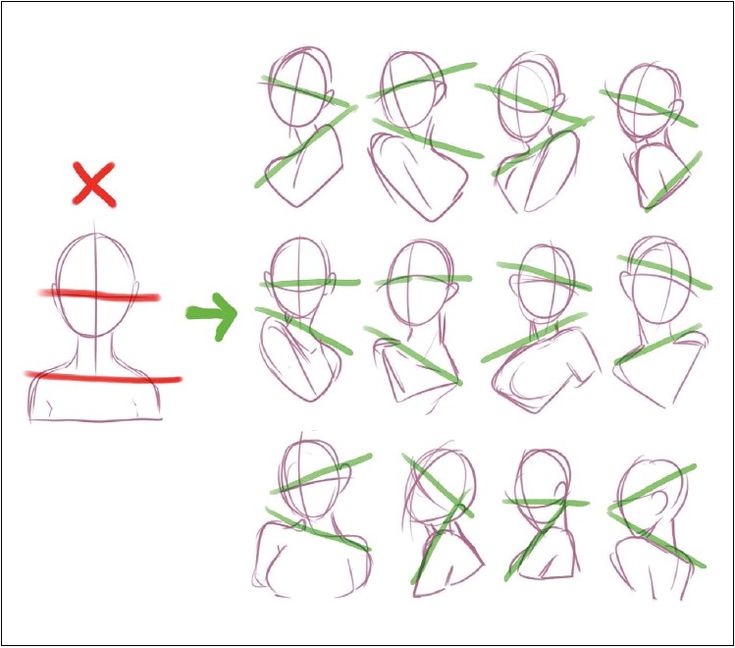 how to draw the head and shoulders in different ways with this step - by - step drawing