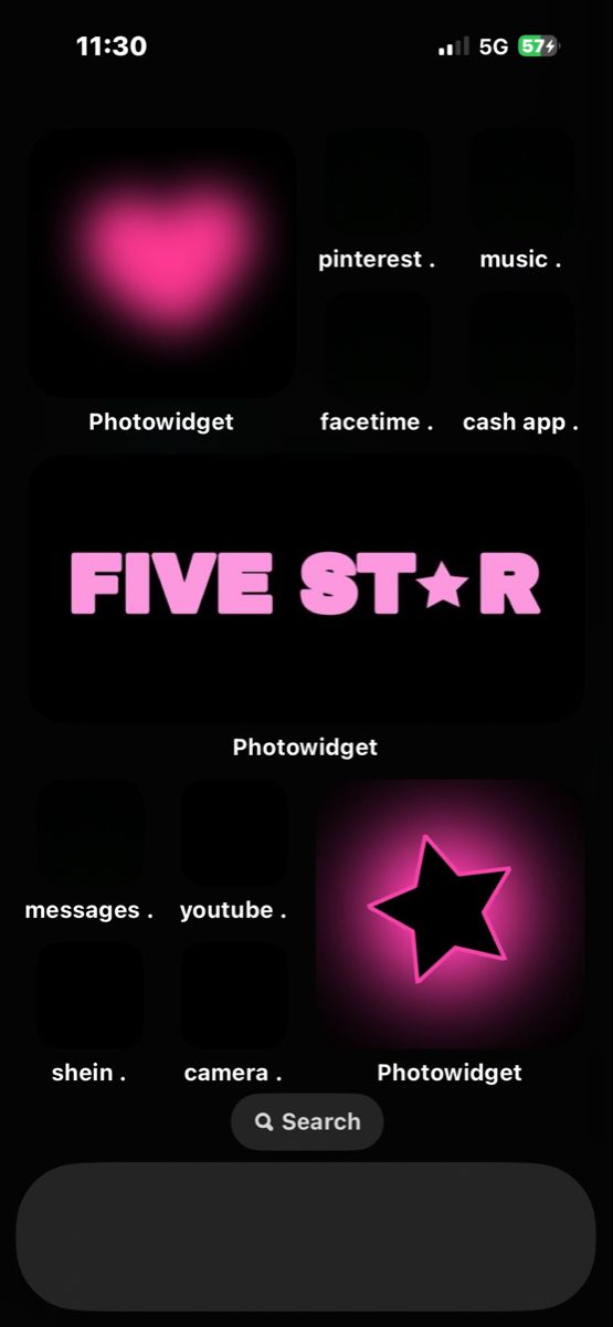 the five star app is shown in pink and black