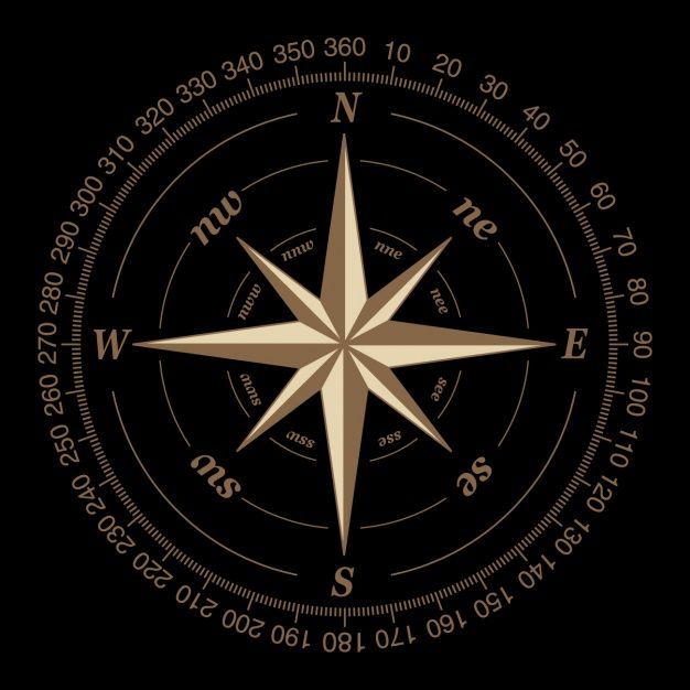 a gold compass on a black background