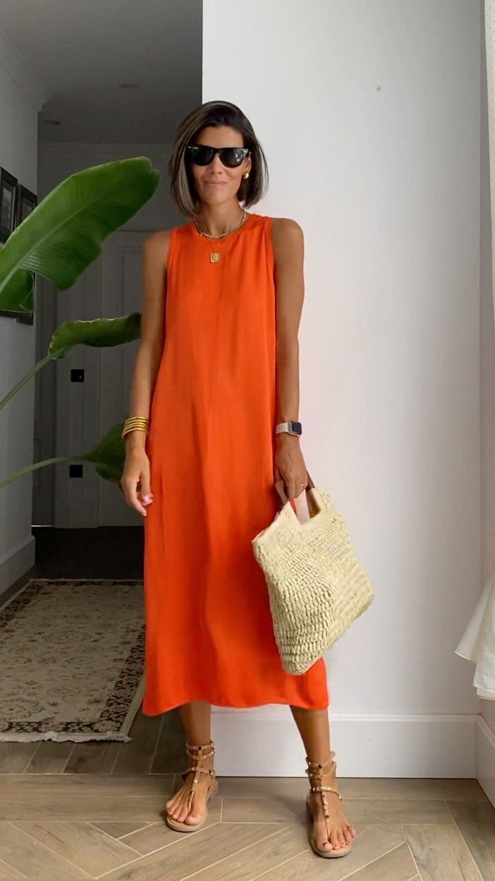 Orange Dress Outfits, Linen Fashion, Outfits Verano, Mode Style, Spring Summer Outfits, Mode Outfits, Dress Style, Look Fashion, Spring Summer Fashion