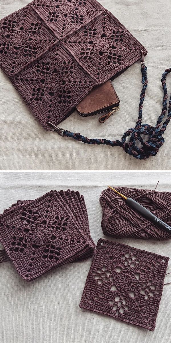 crocheted doily and knitting needles laid out on a white tablecloth with two pictures of the same item