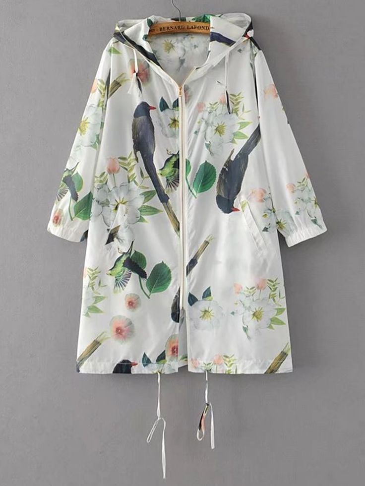 Drawstring Coat, Women's Coat Pattern, Long Hooded Coat, Women's Trench Coat, Floral Coat, Summer Coats, Spring Coat, Women's Coat, Print Coat