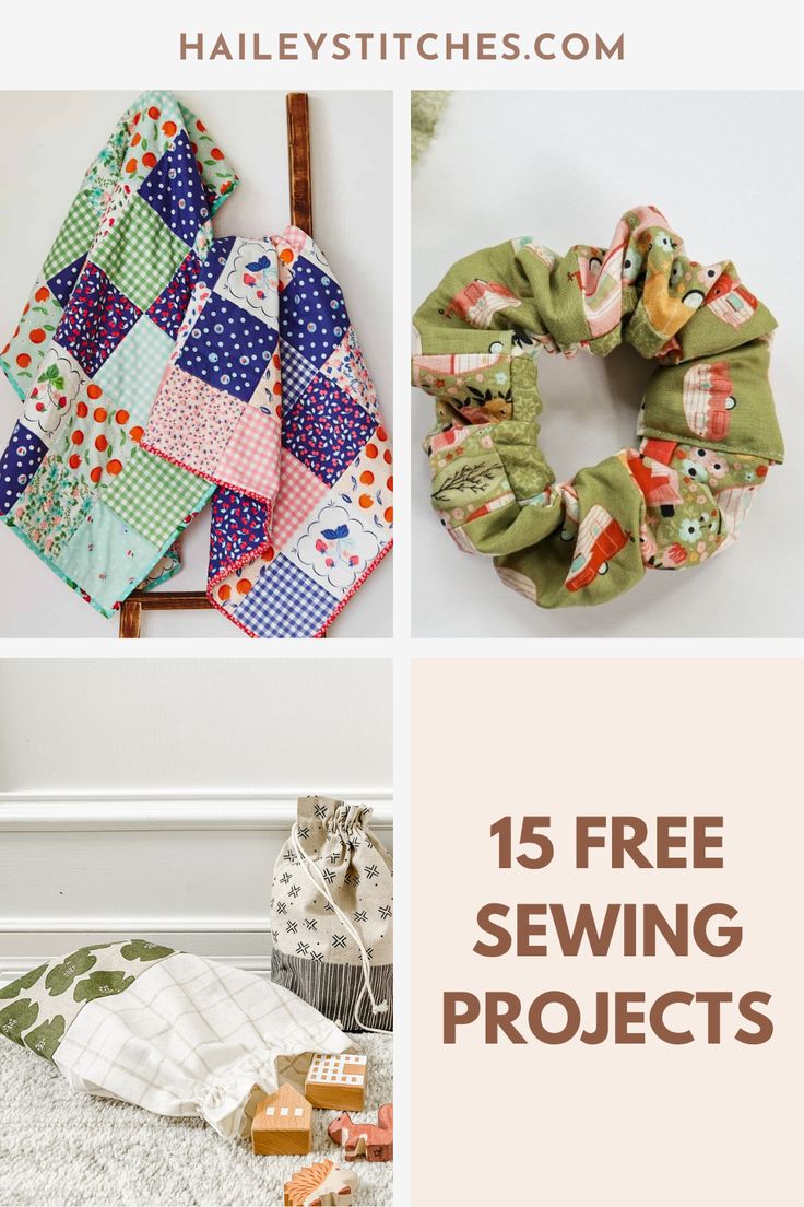 four different images with the words 15 free sewing projects